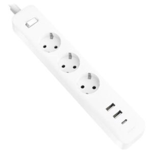 xiaomi 20w power strip regleta con interruptor 3 tomas schuko 2 puertos usb c 20w + 1 usb a carga rapida 20w material retardante de llama 750°c proteccion infantil cable 1.4 m color blanco