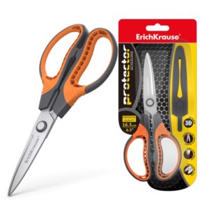 erichkrause protector tijeras de acero inoxidable 16.5cm funda protectora color gris/naranja
