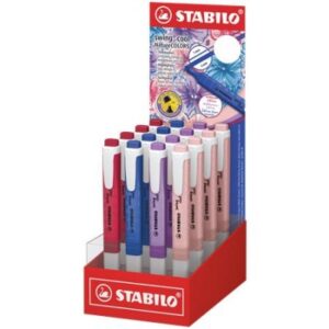 stabilo swing cool naturecolors wildflower expositor con 16 marcadores cuerpo plano punta biselada trazo entre 1 y 4mm tinta con base de agua antisecado colores surtidos