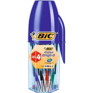 bic cristal original megatubo con 16+4 gratis boligrafos de bola punta redonda de 1mm trazo 0.4mm tinta con base de aceite colores surtidos