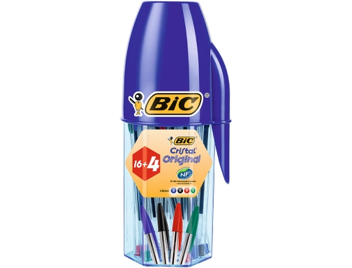 bic cristal original megatubo con 16+4 gratis boligrafos de bola punta redonda de 1mm trazo 0.4mm tinta con base de aceite colores surtidos