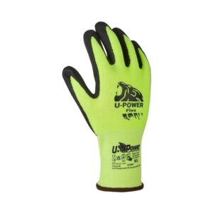 upower flex guantes de trabajo con destreza y flexibilidad talla 9 dorso elastico transpirable, palma resistente, compatibles con pantallas tactiles color verde fluorescente