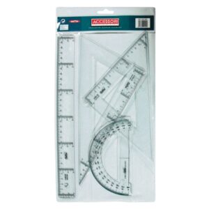 safta pack de 4 reglas regla de 30cm escuadra de 25cm cartabon de 25cm semicirculo transportador de angulos biselado color transparente