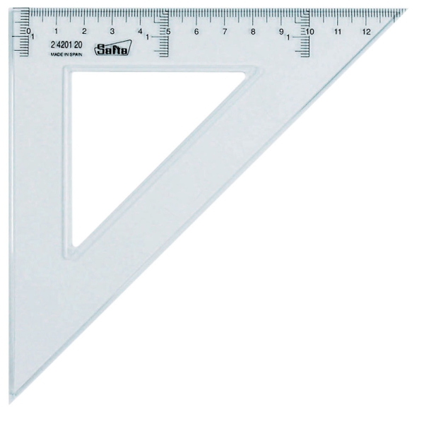 safta cristal escuadra de 20cm plastico transparente graduacion impresa biselada color transparente
