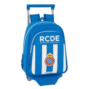 safta rcd espanyol mochila con carro hombreras acolchadas bolsillo frontal asa superior mochila extraible material resistente medidas abiertas 10l 270x100x330mm color azul y blanco