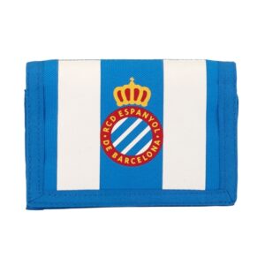 safta rcd espanyol billetera cierre con velcro multiples compartimentos bolsillo para monedas 125x95mm color azul y blanco