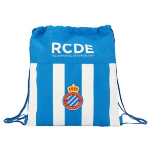 safta rcd espanyol saco plano bolsillo con cremallera cierre con cordones 5l perfecto para viajes funcionalidad y comodidad 350x10x400mm color azul y blanco