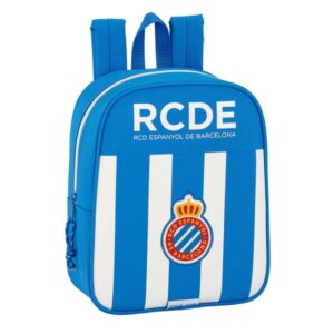 safta rcd espanyol mochila guarderia adaptable a carro tarjeta de identificacion asa de mano 6l 220x100x270mm color azul y blanco