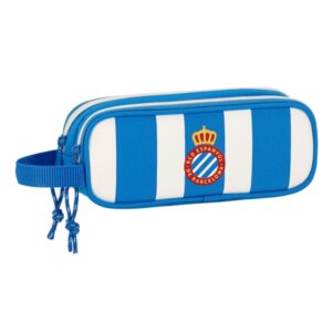 safta rcd espanyol portatodo 2 compartimentos con cremalleras asa lateral 1l 210x60x80mm color azul y blanco