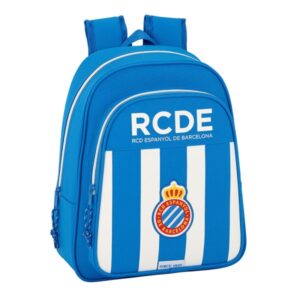 safta rcd espanyol mochila infantil adaptable a carro hombreras acolchadas bolsillo frontal asa superior 9l 270x100x330mm color azul y blanco