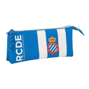 safta rcd espanyol portatodo 3 compartimentos con cremalleras bolsillo interior 0.6l 220x30x120mm color azul y blanco