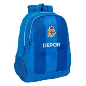 safta real deportivo de la coruña mochila adaptable a carro portabotellas 2 compartimentos tirador doble hombreras ergonomicas asa superior 23l 320x160x440mm color azul