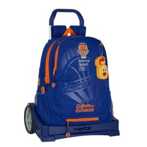 safta valencia basket mochila con carro portabotellas dos compartimentos tirador doble hombreras y espalda acolchadas asa superior mochila extraible 320x160x440mm color azul oscuro
