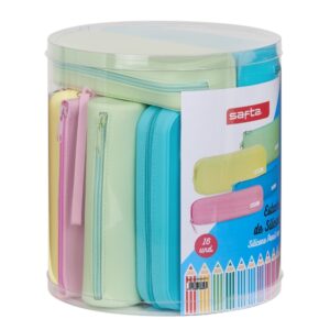 safta pack de 16 estuches caja cilindrica de pvc transparente silicona de alta calidad flexible facil de limpiar 227x230mm colores surtidos