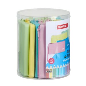 safta pack de 12 estuches planos caja cilindrica de pvc transparente silicona de alta calidad flexible facil de limpiar 195x230mm colores surtidos
