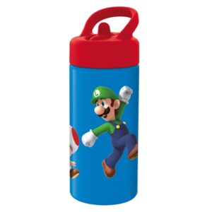 safta super mario botella de 410ml cierre hermetico valvula de salida de agua asa superior tapon roscado color rojo y azul