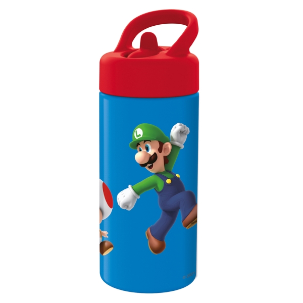 safta super mario botella de 410ml cierre hermetico valvula de salida de agua asa superior tapon roscado color rojo y azul