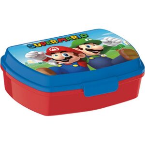 safta super mario sandwichera pvc sin bpa cierre hermetico a presion color rojo y azul
