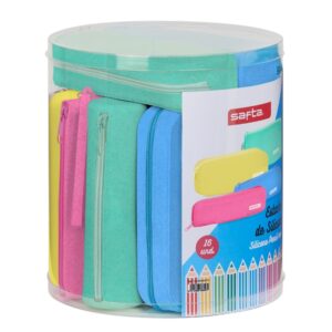 safta silicone glitter pack de 16 estuches silicona con purpurina caja cilindrica de pvc transparente variedad de modelos flexible facil de limpiar 227x230mm colores surtidos