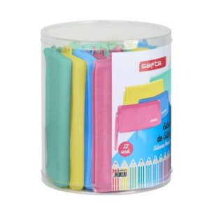 safta silicone glitter pack de 12 estuches planos silicona con purpurina caja cilindrica de pvc transparente flexible facil de limpiar 195x230mm colores surtidos