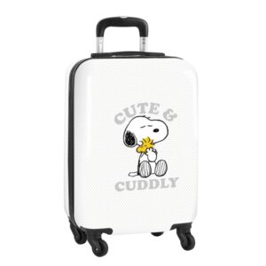 safta snoopy friends forever maleta trolley de cabina 20” cierre con candado interior forrado bolsillo de red ruedas 360º mango extensible material abs y pc color blanco