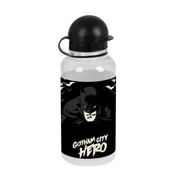 safta batman hero botella de 500ml pvc sin bpa cierre hermetico a presion valvula de salida de agua tapon roscado 69x180mm color negro