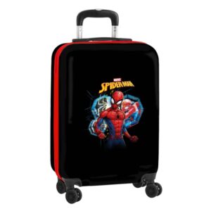 safta spider man hero maleta trolley de cabina 20” cierre con candado interior con bolsillo cintas elasticas ruedas giratorias asa extensible 40.1l 345x200x550mm color negro