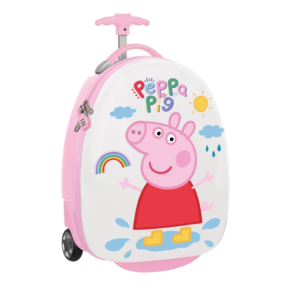 safta peppa pig ice cream maleta trolley infantil 16” interior con bolsillo ruedas resistentes cintas con cierre pvc material abs y pc 27.7l 280x230x430mm color blanco
