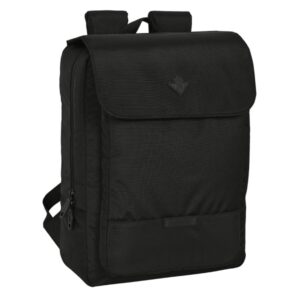 safta real betis balompie premium mochila para portatil hasta 13.3" bolsillo interior conector usb hombreras acolchadas cinta para maleta asa superior 290x120x390mm color negro