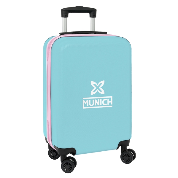 safta munich heaven maleta trolley de cabina 20” cierre con candado interior forrado bolsillo de red ruedas giratorias asa extensible 40.1l 345x200x550mm color azul claro