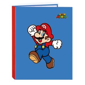 safta super mario world carpeta con 4 anillas 25mm tapas duras forradas formato folio 265x40x330mm color azul oscuro