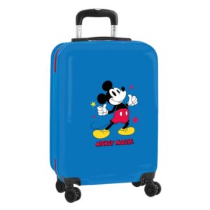 safta mickey mouse only one maleta trolley de cabina 20” cierre con candado compartimentos con cremallera asa flexible de pvc ajustable abs y pc 40.1l 45x200x550mm color azul