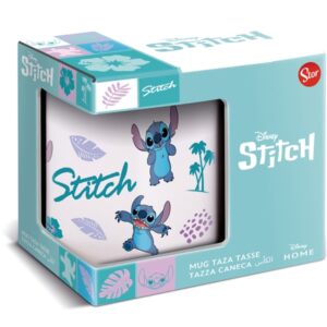 safta stitch leaves pattern young adult taza ceramica de 325ml multicolor