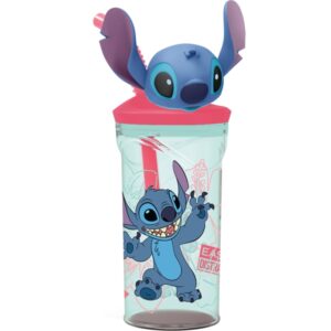 safta stitch sweet vaso con figura 3d de 360ml tapa con rosca cierre hermetico pajita interior multicolor