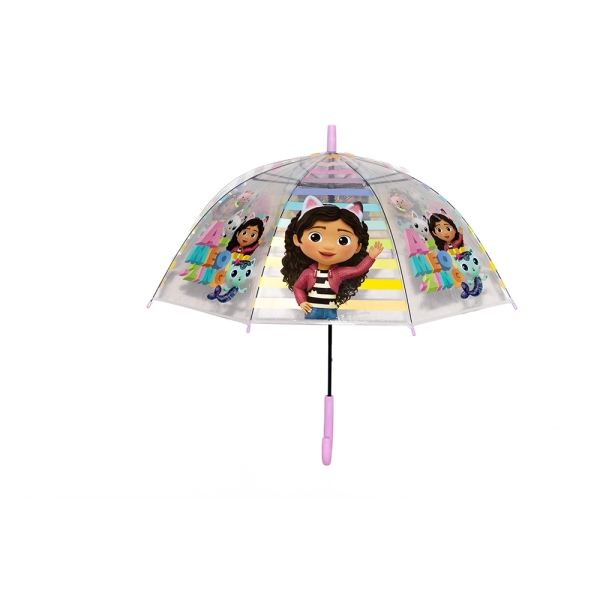 safta gabby's dollhouse party paraguas automatico de 76cm 8 paneles asa y punta de pvc poe transparente nervios de acero de 8mm color transparente