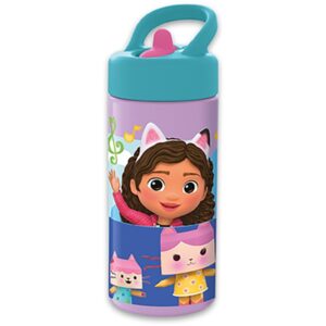 safta gabby's dollhouse party botella de 410ml valvula de salida de agua asa superior tapon roscado color violeta