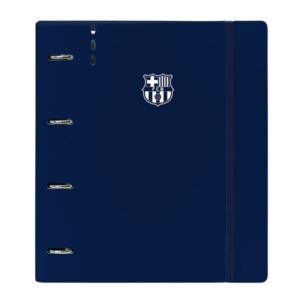 safta f.c.barcelona carpeta con 4 anillas 35mm tapas de pp foam cierre elastico recambio 100 hojas ranura para boligrafo solapa interior 270x40x320mm color azul marino