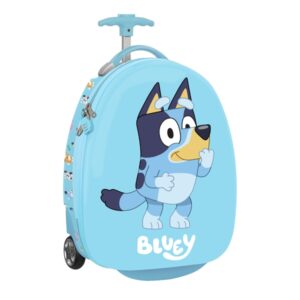 safta bluey maleta trolley infantil 16” interior forrado bolsillo de red ruedas dobles cintas con pvc material resistente 27.7l ligera y facil de transportar 280x230x430mm color azul
