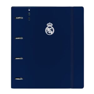 safta real madrid 1ª equip. 24/25 carpeta con 4 anillas 35mm tapas de pp foam recambio 100 hojas cierre elastico separadores ranura para boligrafo 270x40x320mm color azul marino