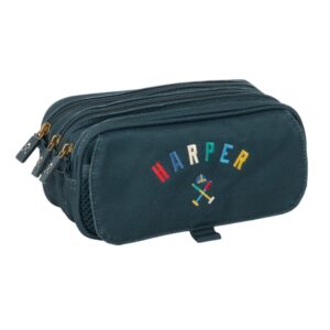 safta harper and neyer portatodo 3 compartimentos con cremalleras bolsillo frontal cinta adaptable 1.72l 215x80x100mm color azul marino