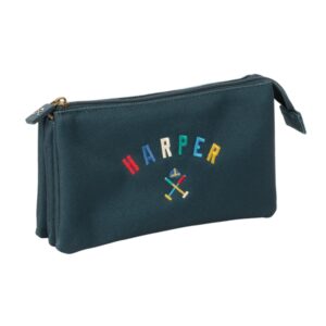 safta harper and neyer portatodo 3 compartimentos con cremalleras bolsillo interior 0.6l 220x30x120mm color azul marino