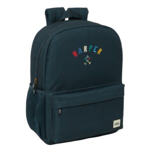 safta harper and neyer mochila adaptable a carro tirador doble hombreras ergonomicas bolsillo frontal asa superior 18l 320x140x430mm color azul marino