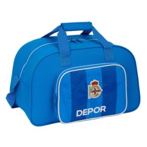 safta real deportivo de la coruña bolsa de deporte bolsillo frontal bandolera ajustable tirador doble tacos proteccion base fondo interior semirigido 22l 400x230x240mm color azul
