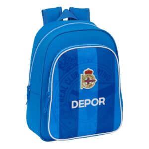 safta real deportivo de la coruña mochila infantil adaptable a carro portabotellas hombreras ergonomicas bolsillo frontal asa de mano superior 9l 270x100x330mm color azul