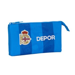 safta real deportivo de la coruña portatodo 3 compartimentos con cremalleras bolsillo interior 0.6l 220x30x120mm color azul