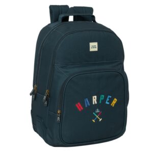 safta harper and neyer mochila con 2 compartimentos antirozaduras adaptable a carro bolsillo frontal portabotellas tirador doble hombreras ergonomicas 320x150x420mm color azul marino