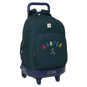 safta harper and neyer mochila con carro extraible bolsillo frontal portabotellas tirador doble hombreras acolchadas tarjeta id bandeja pvc 33l 330x220x450mm color azul marino