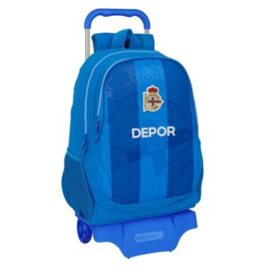 safta real deportivo de la coruña mochila con carro portabotellas 2 compartimentos hombreras y espalda acolchadas asa superior mochila extraible 320x160x440mm color azul