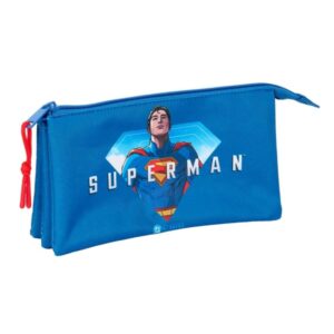 safta superman portatodo 3 compartimentos con cremalleras bolsillo interior 0.6l 220x30x120mm color azul oscuro