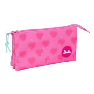 safta barbie corazones portatodo 3 compartimentos con cremalleras bolsillo interior 0.6l 220x30x120mm color rosa